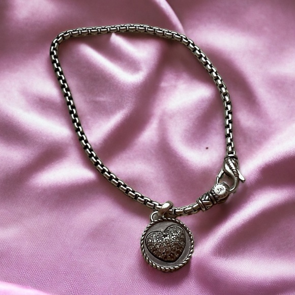 John Hardy Jai Sterling Silver Crystal Heart with Inscription Charm Bracelet - Picture 1 of 2